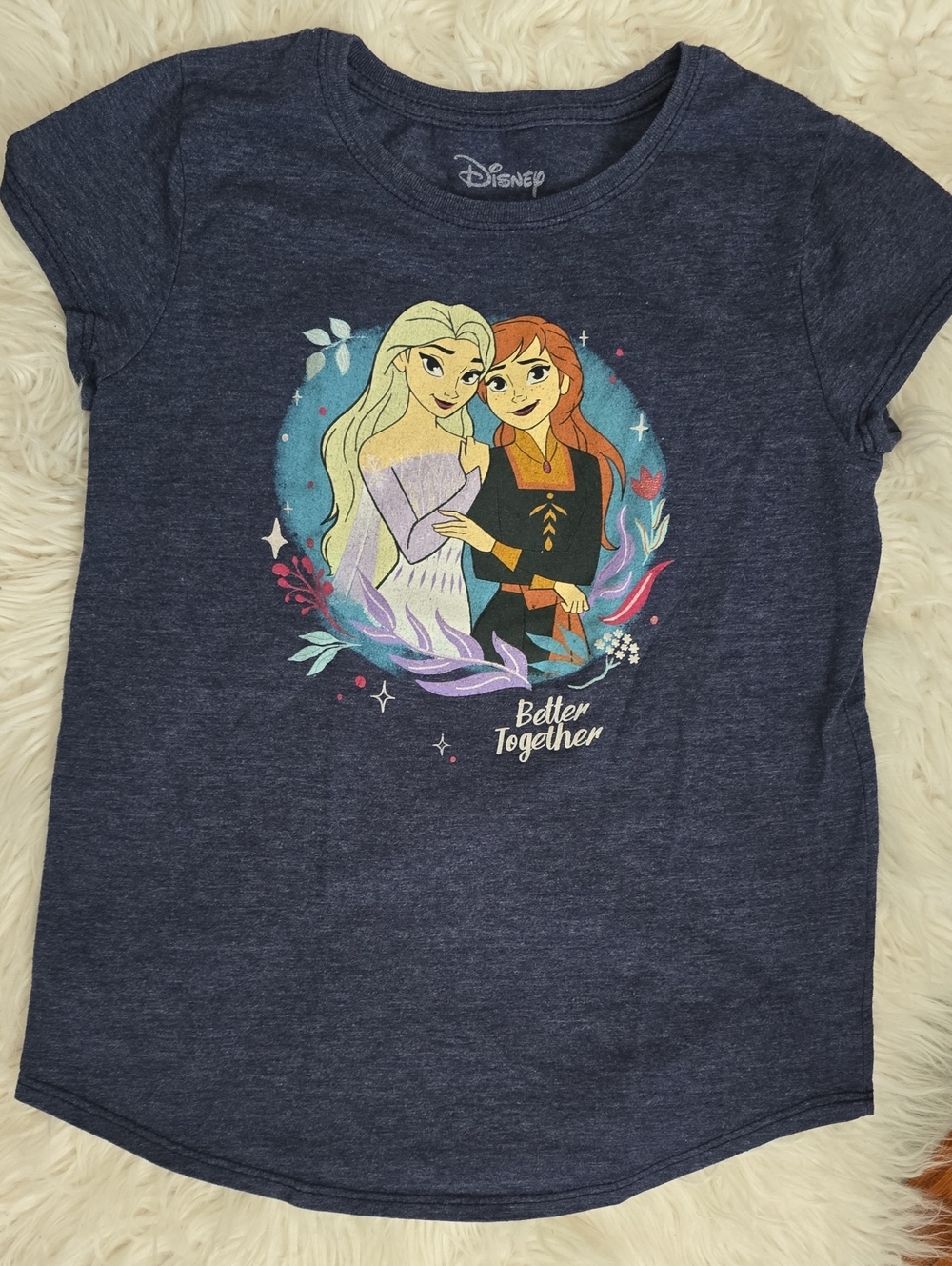 Disney Navy Blue Frozen Elsa & Anna 'Better Together' Short Sleeve Tee